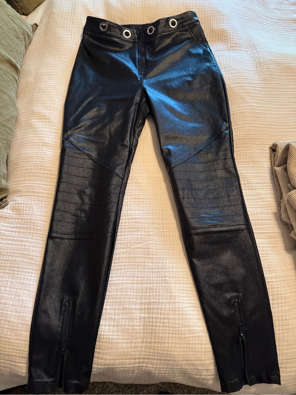 Black Faux Leather Moto Pants